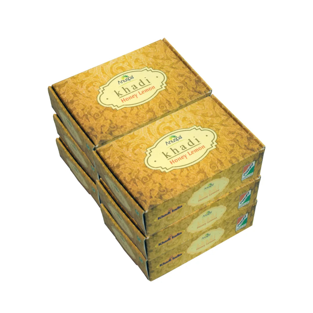 Anuspa Khadi Handcrafted Herbal Honey Lemon Bathing Bar soothes the skin 125gms