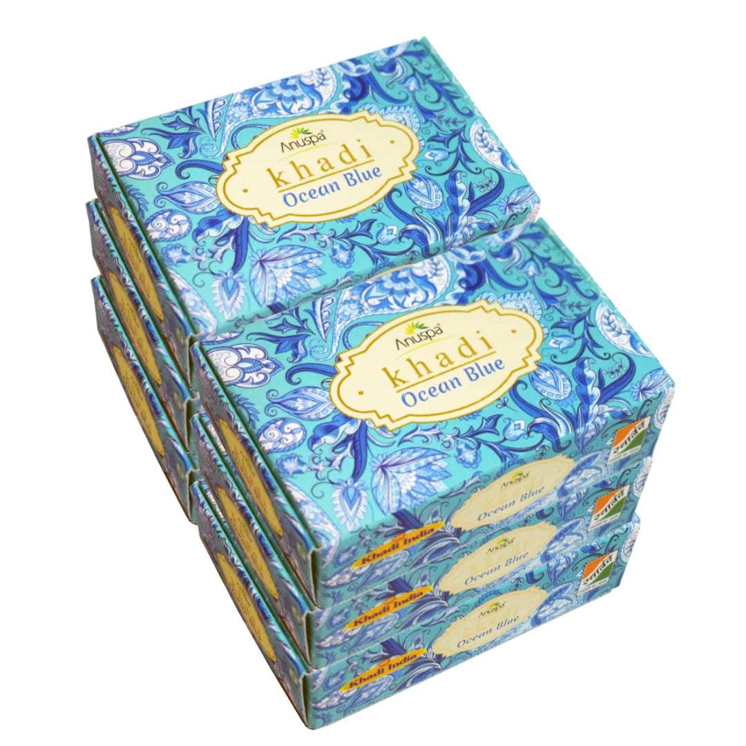 Anuspa Khadi Handcrafted Herbal Ocean Blue Bathing Bar for hydration 125gms