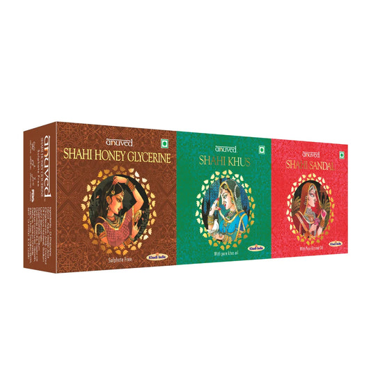 Anuved Shahi Combo (Pack of 3) – Premium Herbal Royal Bathing Bars | Shahi Honey Glycerine | Shahi Khus | Shahi Sandal