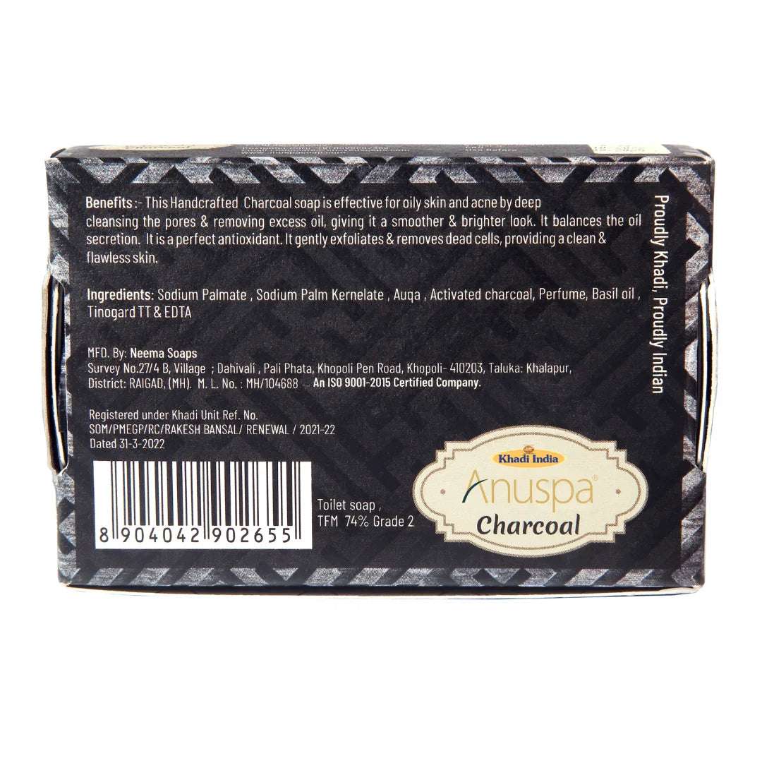 Anuspa Khadi Handcrafted Herbal Charcoal Soap for smoother & brighter look 125gms