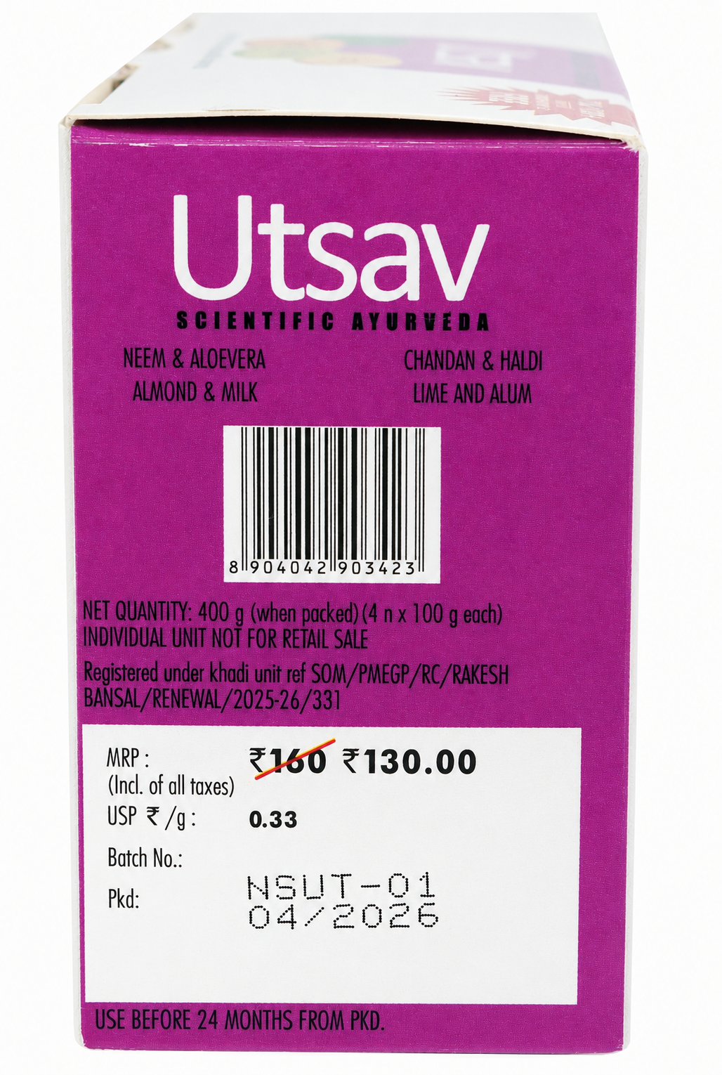 Anuspa Utsav Ayurvedic Soap Combo Pack of 4 (100g Each) with FREE Face Wash | Neem & Aloe Vera, Chandan & Haldi, Lime & Alum & Almond Milk Soaps | 100% Veg | Sulphate & Paraben Free | Mild Plant-Based Bath Soap