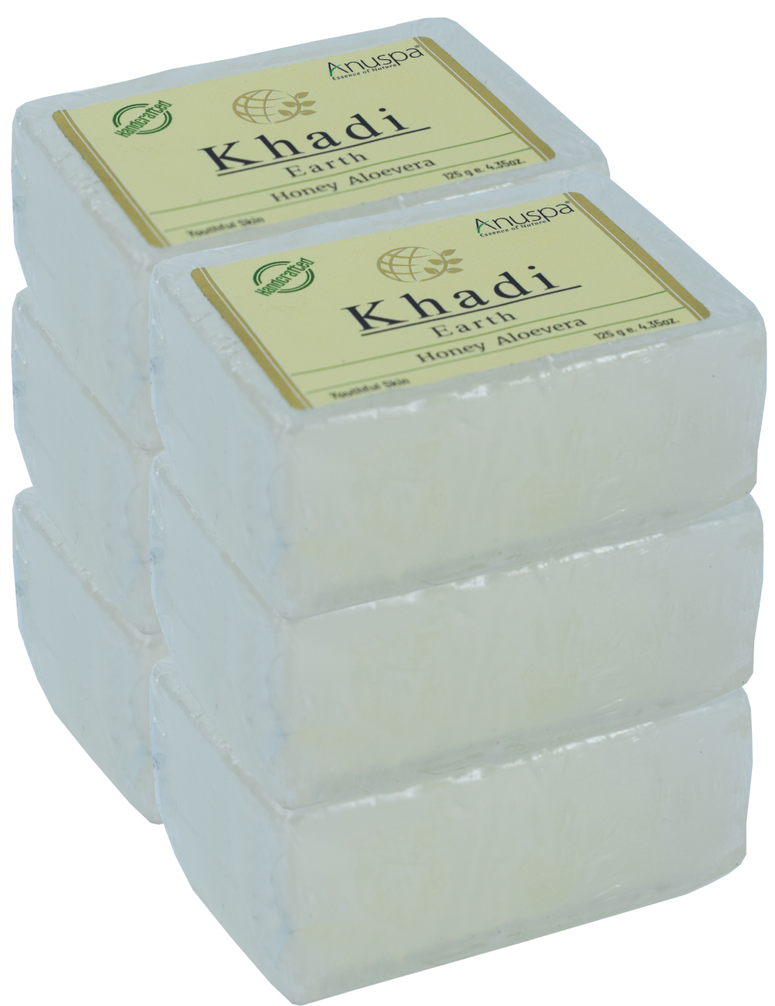 Anuspa Khadi Earth Handcrafted Herbal Honey Aloevera Bathing Bar for youthful skin,125gms