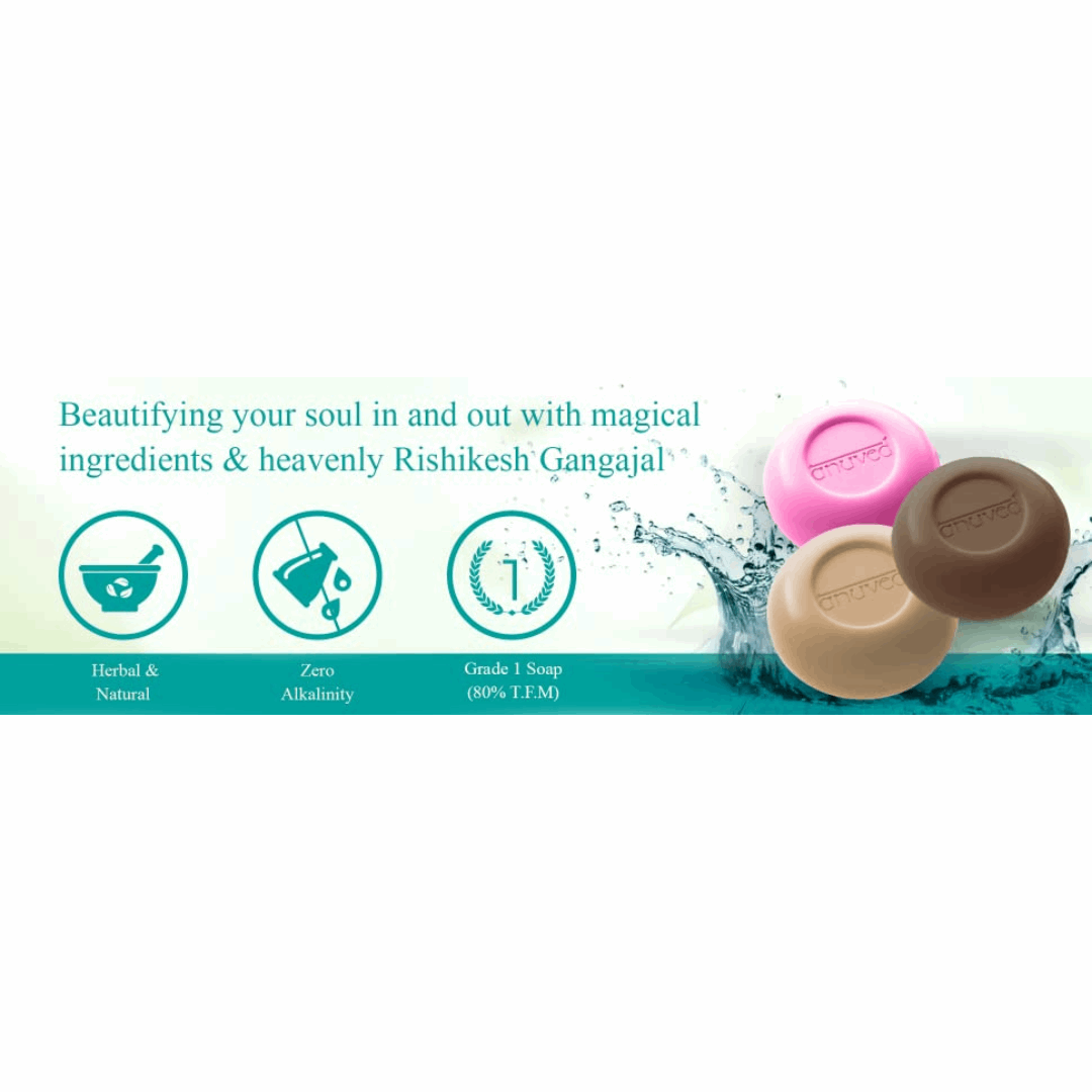 Anuved Skin Care Combo pack contains Utane [Ubtan], Haldi Chandan and Pahadi Gulab [Rose] Soaps - 125g each (Pack of 3)