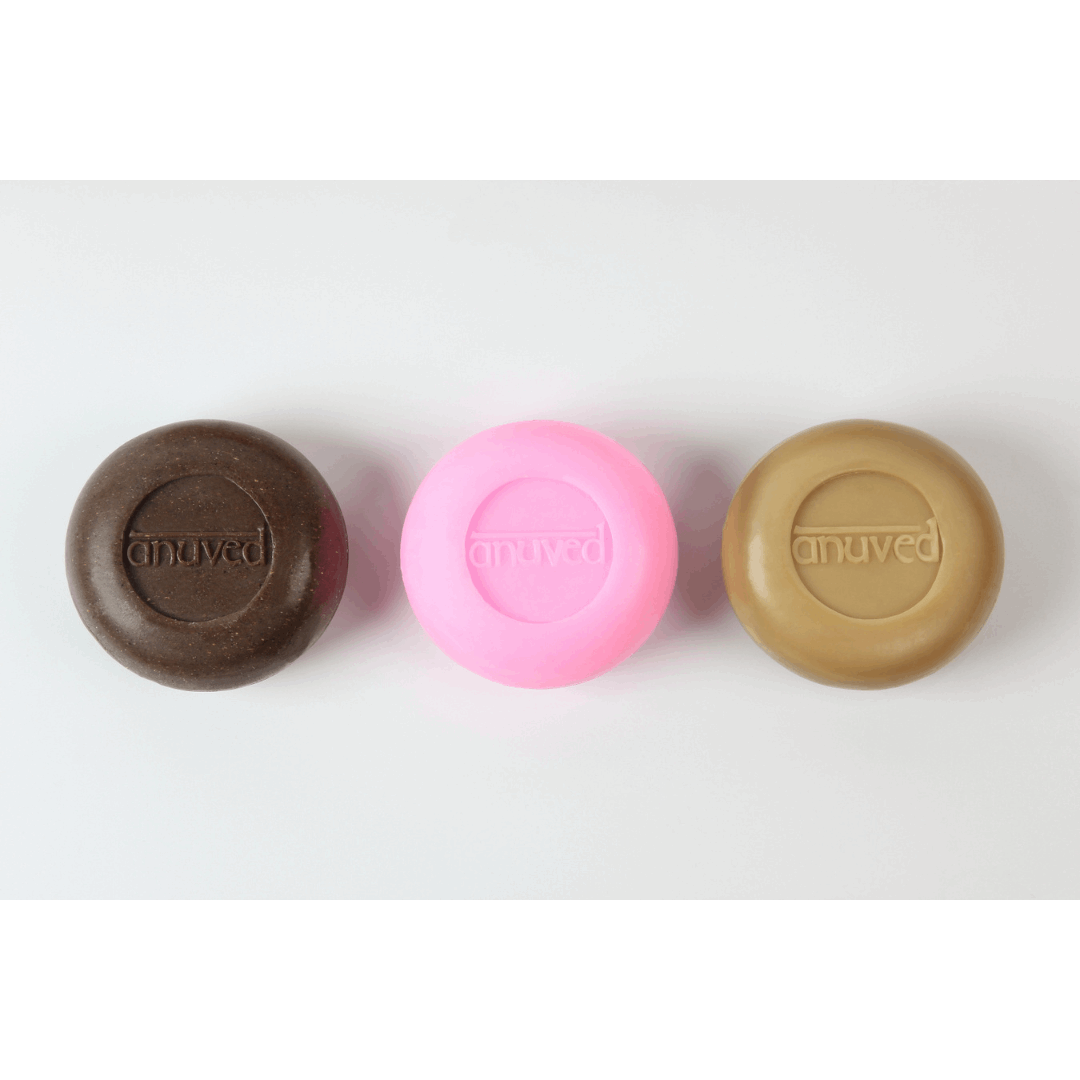 Anuved Celebration Gift Set contains Utane [Ubtan], Chandanam [Sandalwood] & Pahadi Gulab [Rose] Herbal Soaps- 125g each (Set of 3)