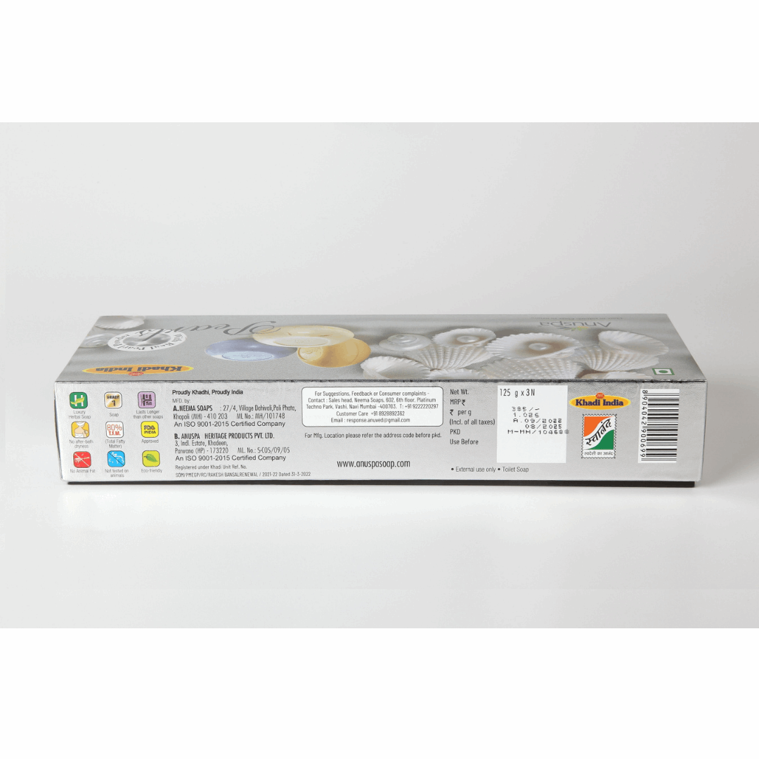 Anuspa Pearl Gift Pack contains Kesar [Saffron] & Milk, Sandal [Chandan] and Lavender- 125g each (Set of 3)