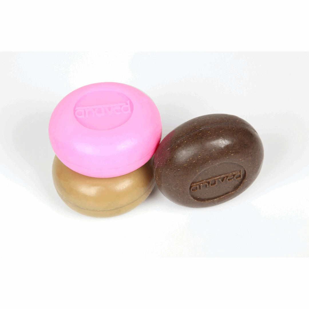 Anuved Celebration Gift Set contains Utane [Ubtan], Chandanam [Sandalwood] & Pahadi Gulab [Rose] Herbal Soaps- 125g each (Set of 3)