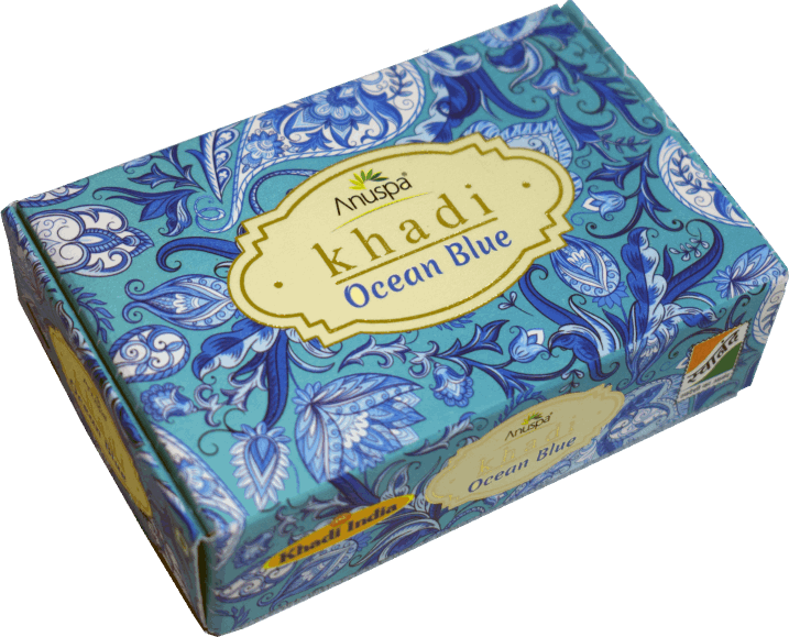 Anuspa Khadi Handcrafted Herbal Ocean Blue Bathing Bar for hydration 125gms each (Pack of 6)