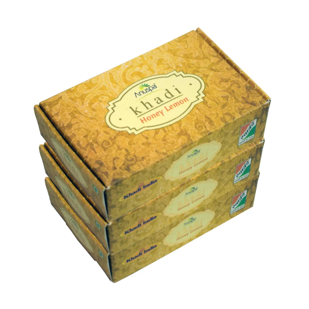 Anuspa Khadi Handcrafted Herbal Honey Lemon Bathing Bar soothes the skin 125gms