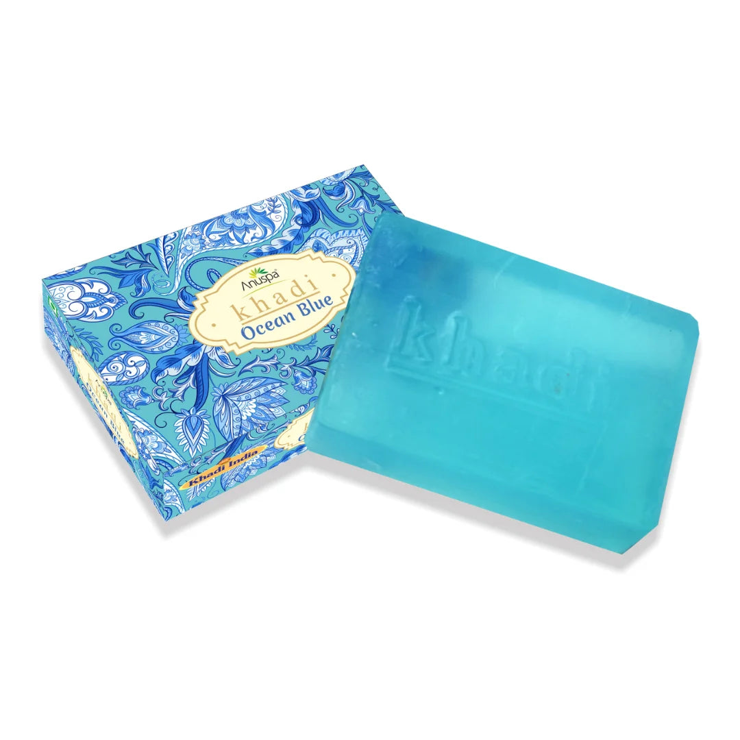 Anuspa Khadi Handcrafted Herbal Ocean Blue Bathing Bar for hydration 125gms