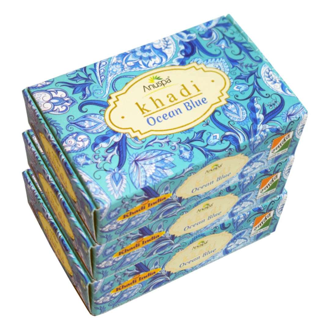 Anuspa Khadi Handcrafted Herbal Ocean Blue Bathing Bar for hydration 125gms