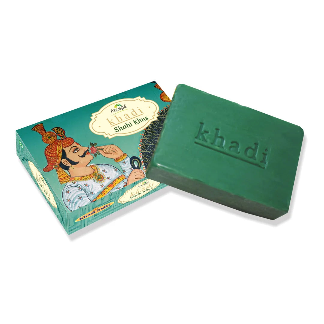 Anuspa Khadi Handcrafted Herbal Shahi Khus [Vetiver] Soap useful for oily skin and acne 125gms