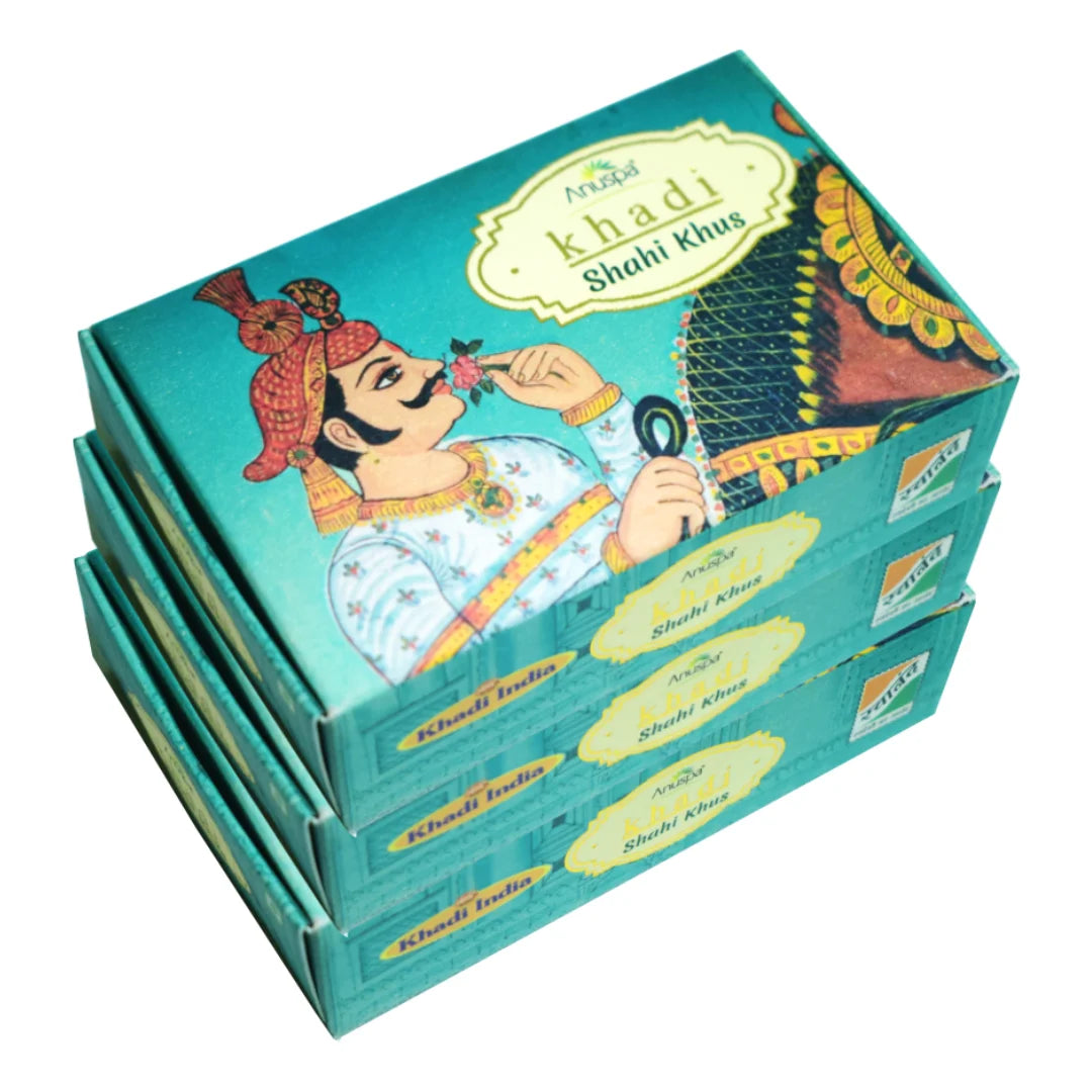 Anuspa Khadi Handcrafted Herbal Shahi Khus [Vetiver] Soap useful for oily skin and acne 125gms