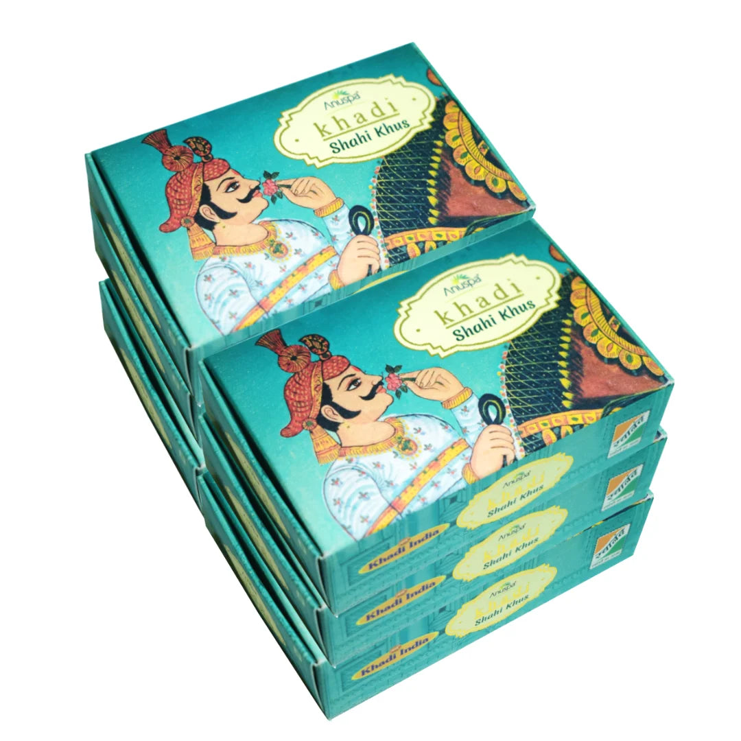 Anuspa Khadi Handcrafted Herbal Shahi Khus [Vetiver] Soap useful for oily skin and acne 125gms