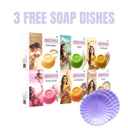 Anuved Pavitra Snan Combo (6 Soaps + 3 Free Soap Dishes)
