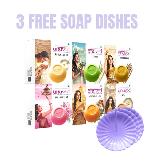Anuved Pavitra Snan Combo (6 Soaps + 3 Free Soap Dishes)