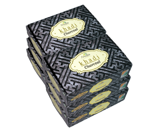 Anuspa Khadi Handcrafted Herbal Charcoal Soap for smoother & brighter look 125gms (Pack of 6)