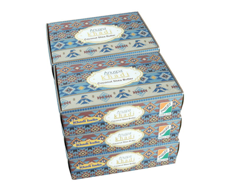 Anuspa Khadi Handcrafted Herbal Coconut Shea Butter Soap for skin hydration 125gms each (Pack of 6)