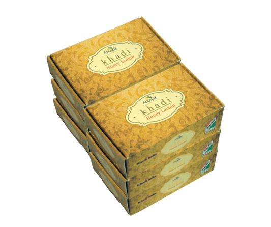 Anuspa Khadi Handcrafted Herbal Honey Lemon Bathing Bar soothes the skin 125gms each (Pack of 6)