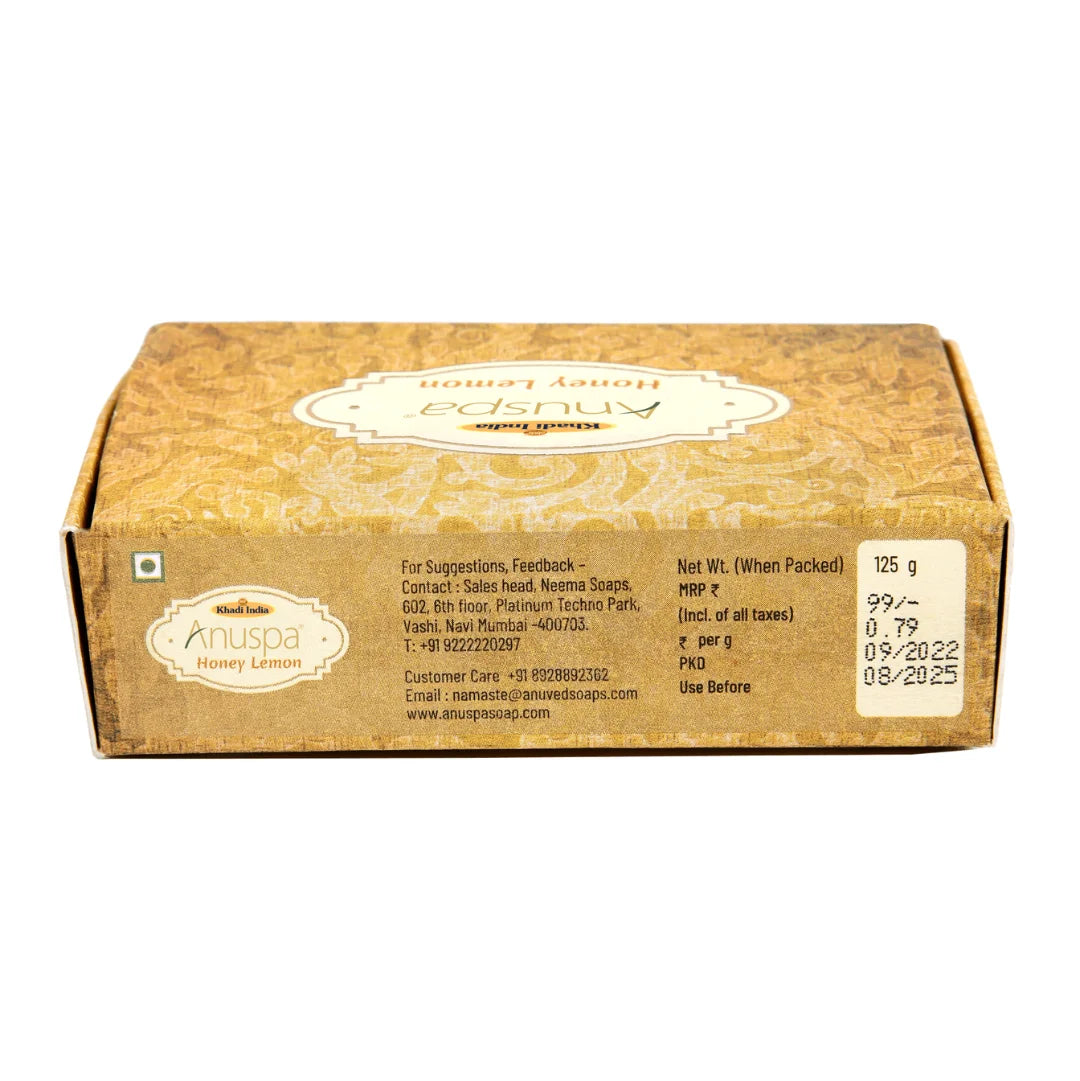 Anuspa Khadi Handcrafted Herbal Honey Lemon Bathing Bar soothes the skin 125gms