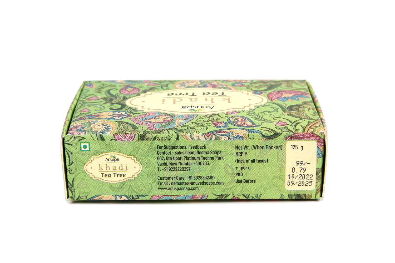 Anuspa Khadi Handcrafted Herbal Tea Tree Bathing Bar purifies the skin 125gms each (Pack of 6)