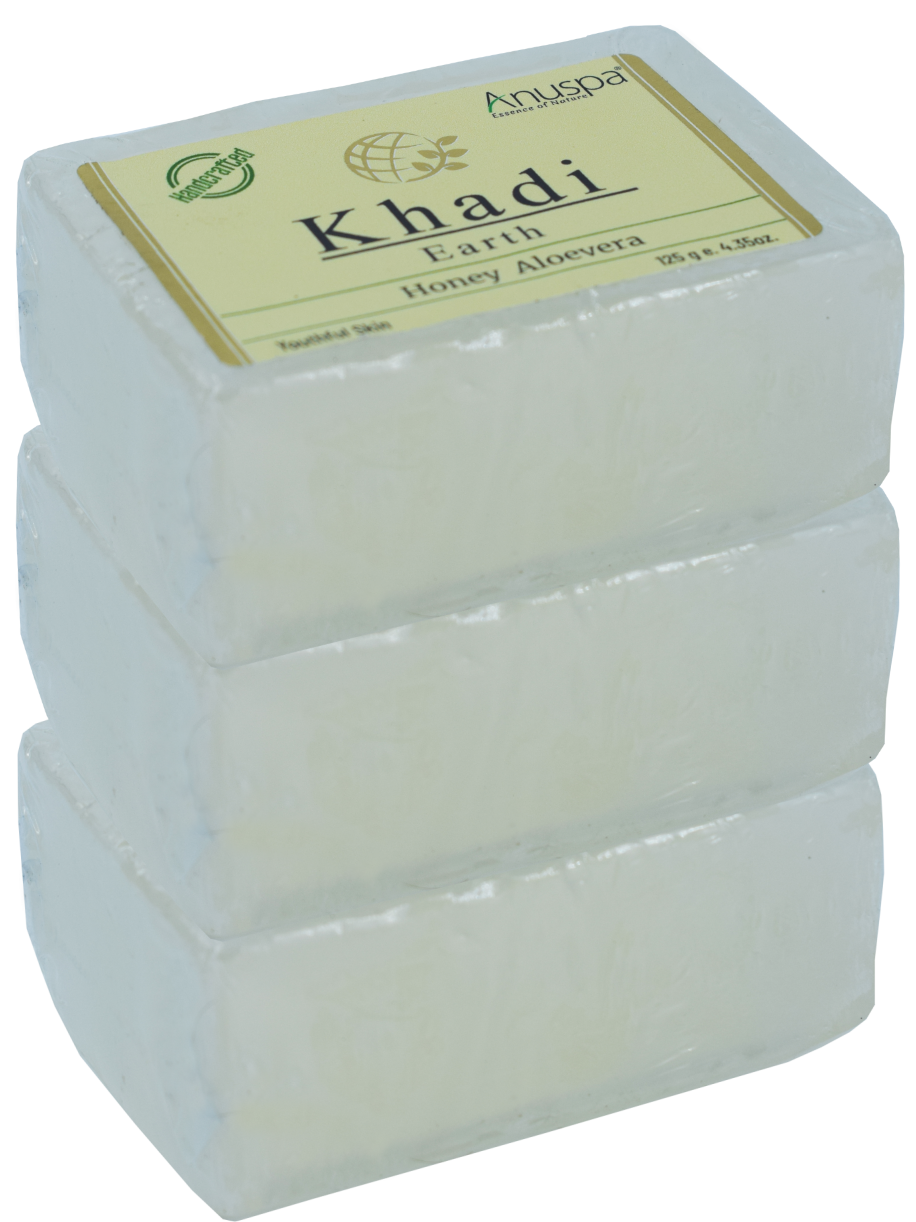 Anuspa Khadi Earth Handcrafted Herbal Honey Aloevera Bathing Bar for youthful skin,125gms