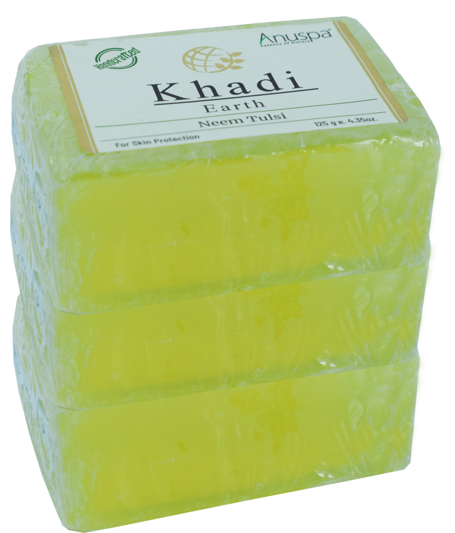 Anuspa Handcrafted Herbal Khadi Earth Neem [Indian Lilac] Tulsi [Holy-Basil] Bar for skin protection 125gms