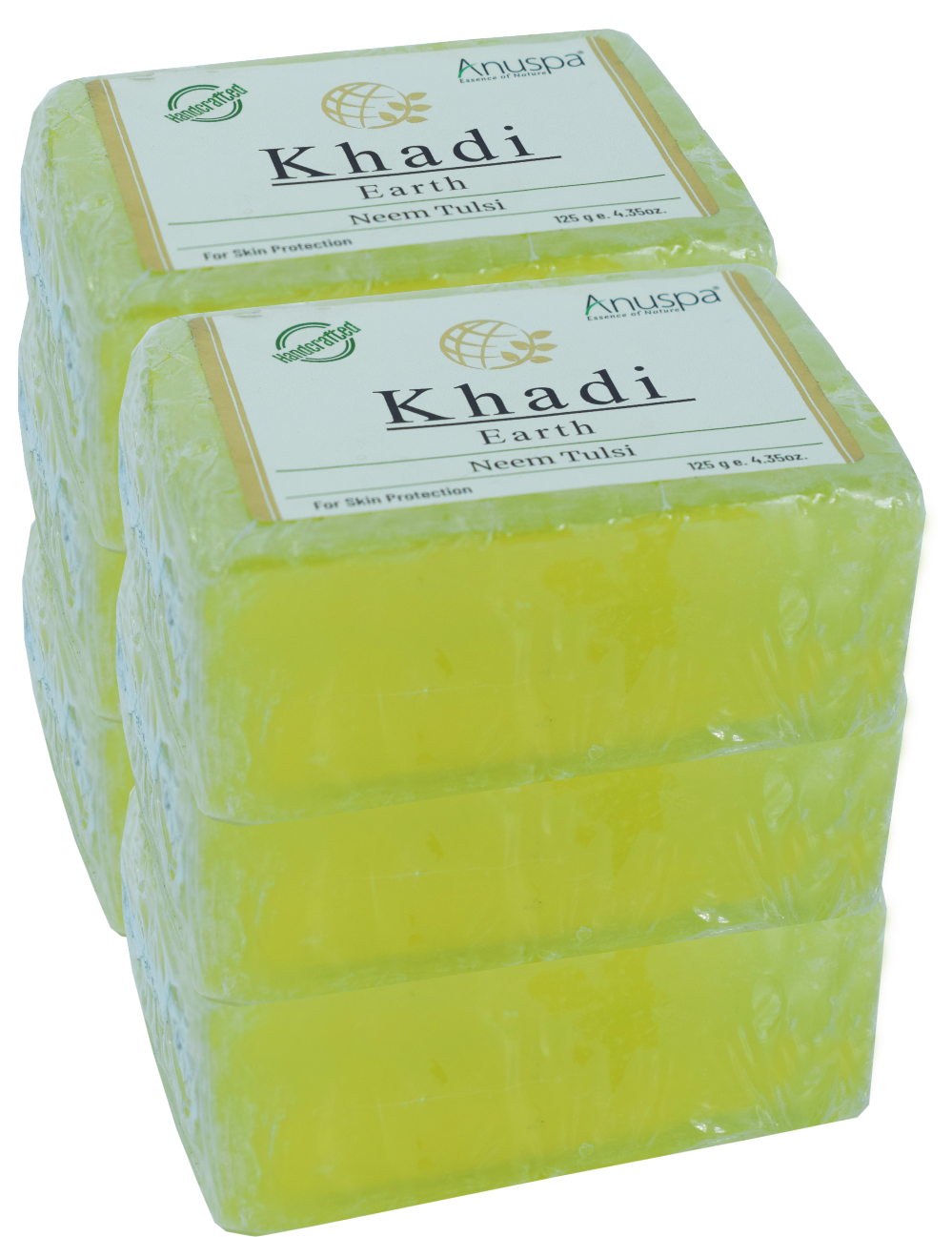 Anuspa Handcrafted Herbal Khadi Earth Neem [Indian Lilac] Tulsi [Holy-Basil] Bar for skin protection 125gms