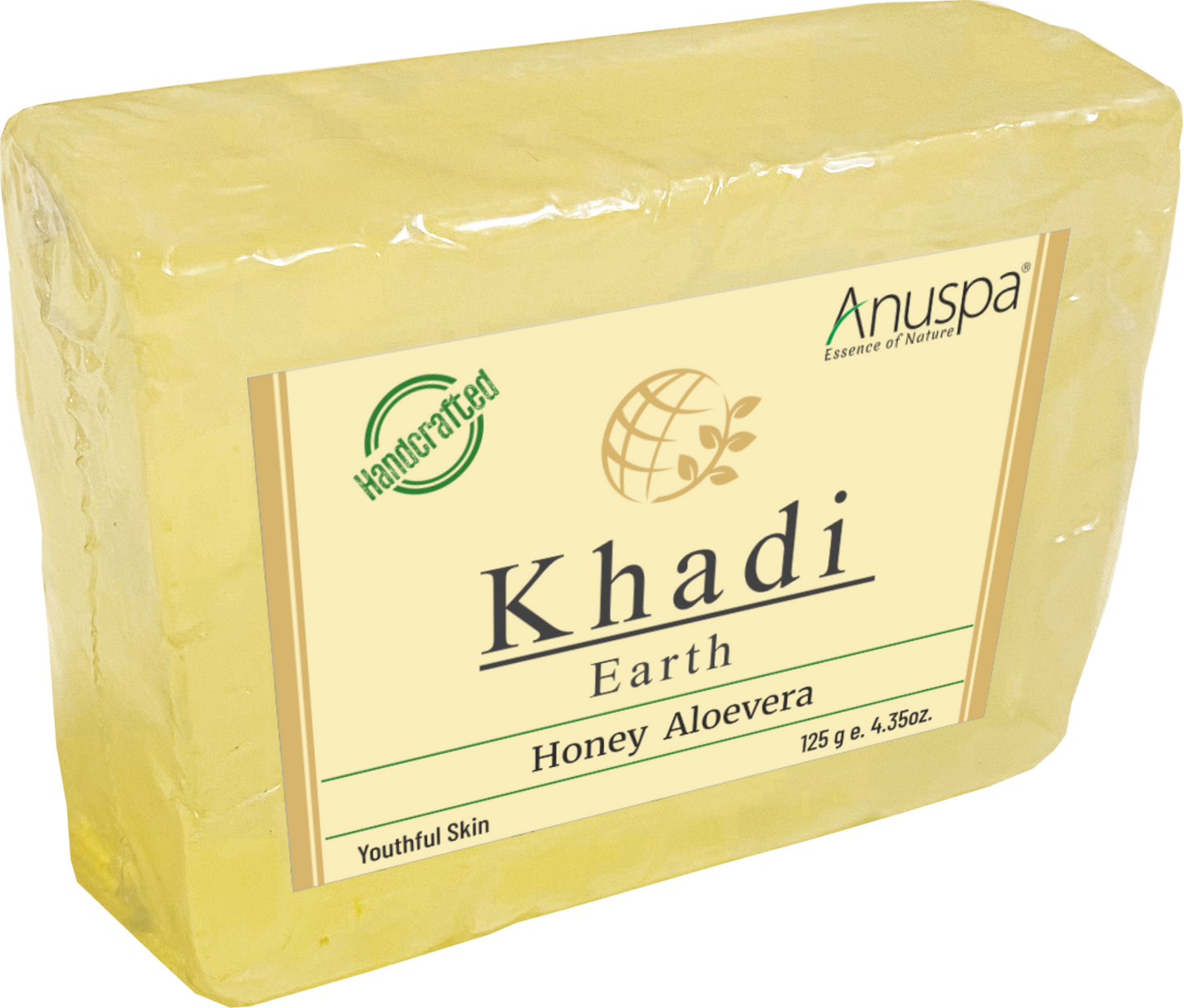 Anuspa Khadi Earth Handcrafted Herbal Honey Aloevera Bathing Bar for youthful skin,125gms