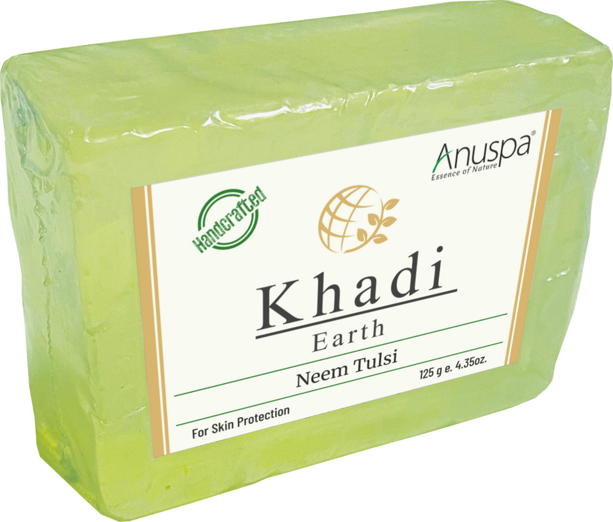 Anuspa Handcrafted Herbal Khadi Earth Neem [Indian Lilac] Tulsi [Holy-Basil] Bar for skin protection 125gms
