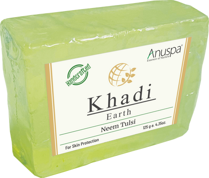 Anuspa Handcrafted Herbal Khadi Earth Neem [Indian Lilac] Tulsi [Holy-Basil] Bar for skin protection 125gms