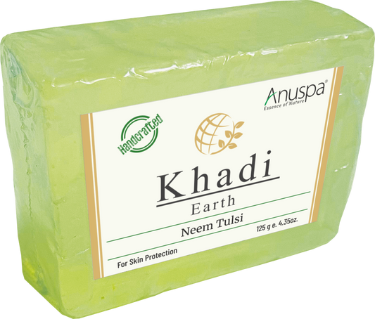 Anuspa Handcrafted Herbal Khadi Earth Neem [Indian Lilac] Tulsi [Holy-Basil] Bar for skin protection 125gms