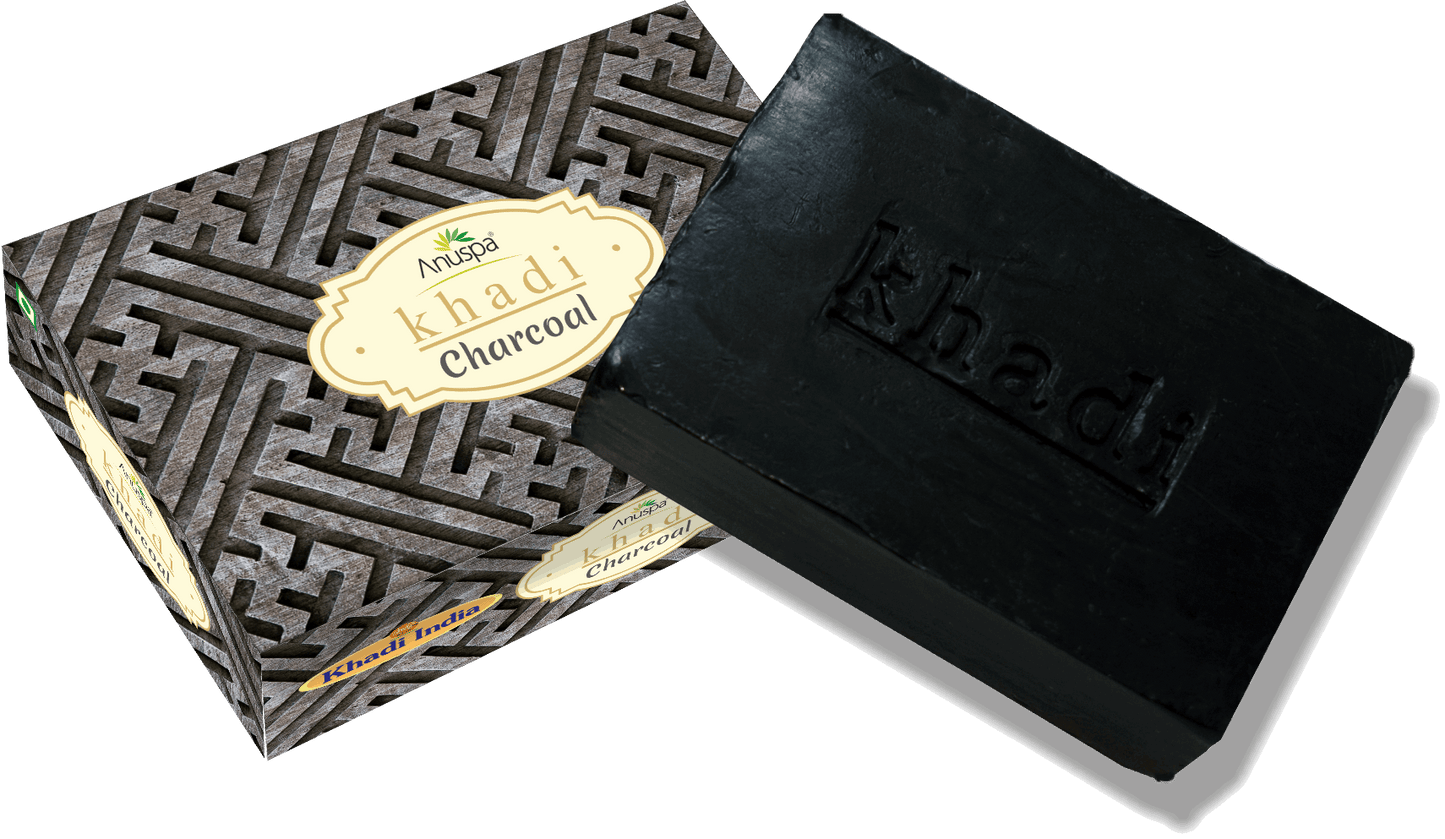 Anuspa Khadi Handcrafted Herbal Charcoal Soap for smoother & brighter look 125gms (Pack of 6)