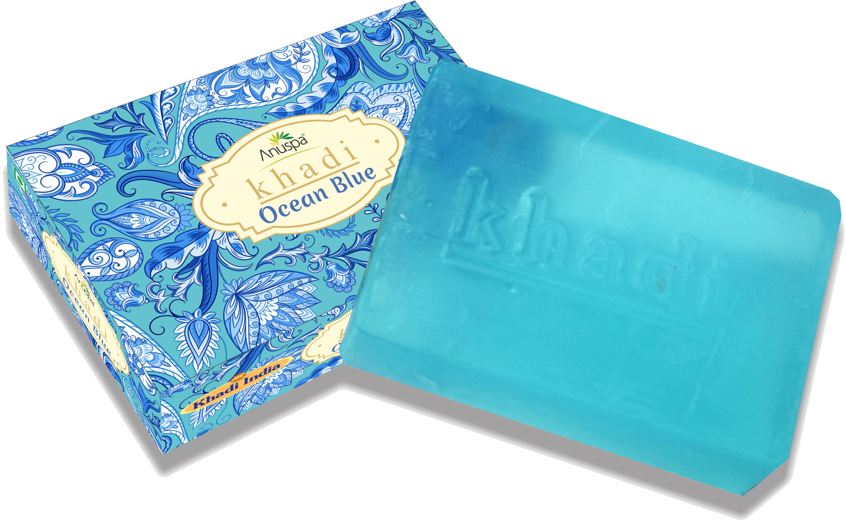 Anuspa Khadi Handcrafted Herbal Ocean Blue Bathing Bar for hydration 125gms each (Pack of 6)