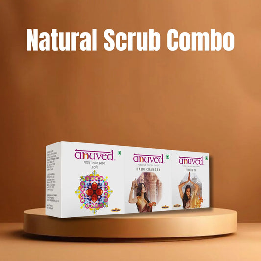 Anuved Natural Scrub Combo  contains Utane [Ubtan], Vibhuti and Haldi Chandan Soaps - 125g each (Pack of 3)