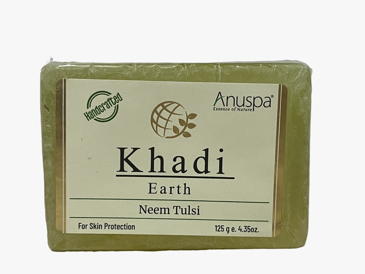 Anuspa Handcrafted Herbal Khadi Earth Neem [Indian Lilac] Tulsi [Holy-Basil] Bar for skin protection 125gms