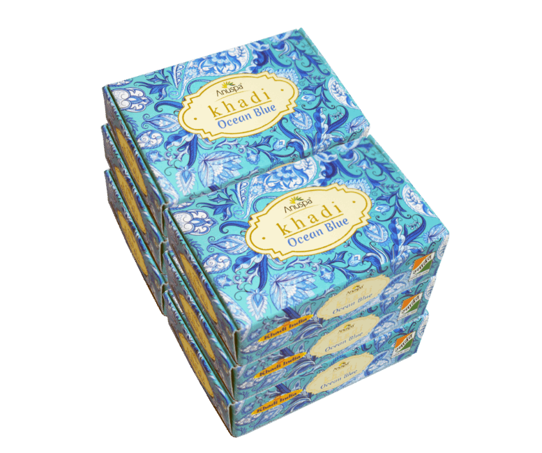Anuspa Khadi Handcrafted Herbal Ocean Blue Bathing Bar for hydration 125gms each (Pack of 6)