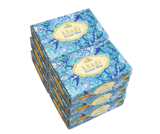 Anuspa Khadi Handcrafted Herbal Ocean Blue Bathing Bar for hydration 125gms each (Pack of 6)