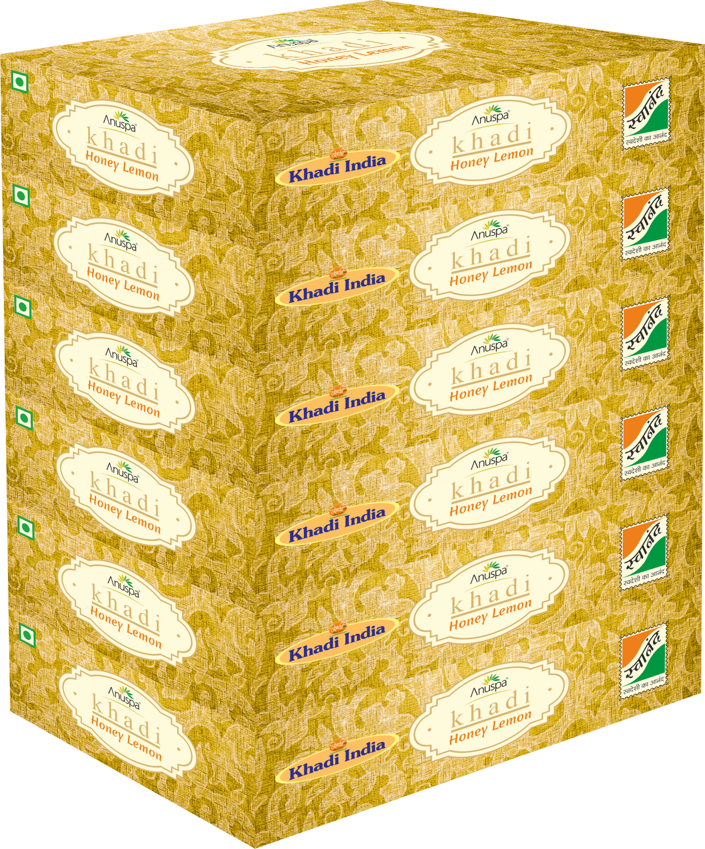 Anuspa Khadi Handcrafted Herbal Honey Lemon Bathing Bar soothes the skin 125gms each (Pack of 6)