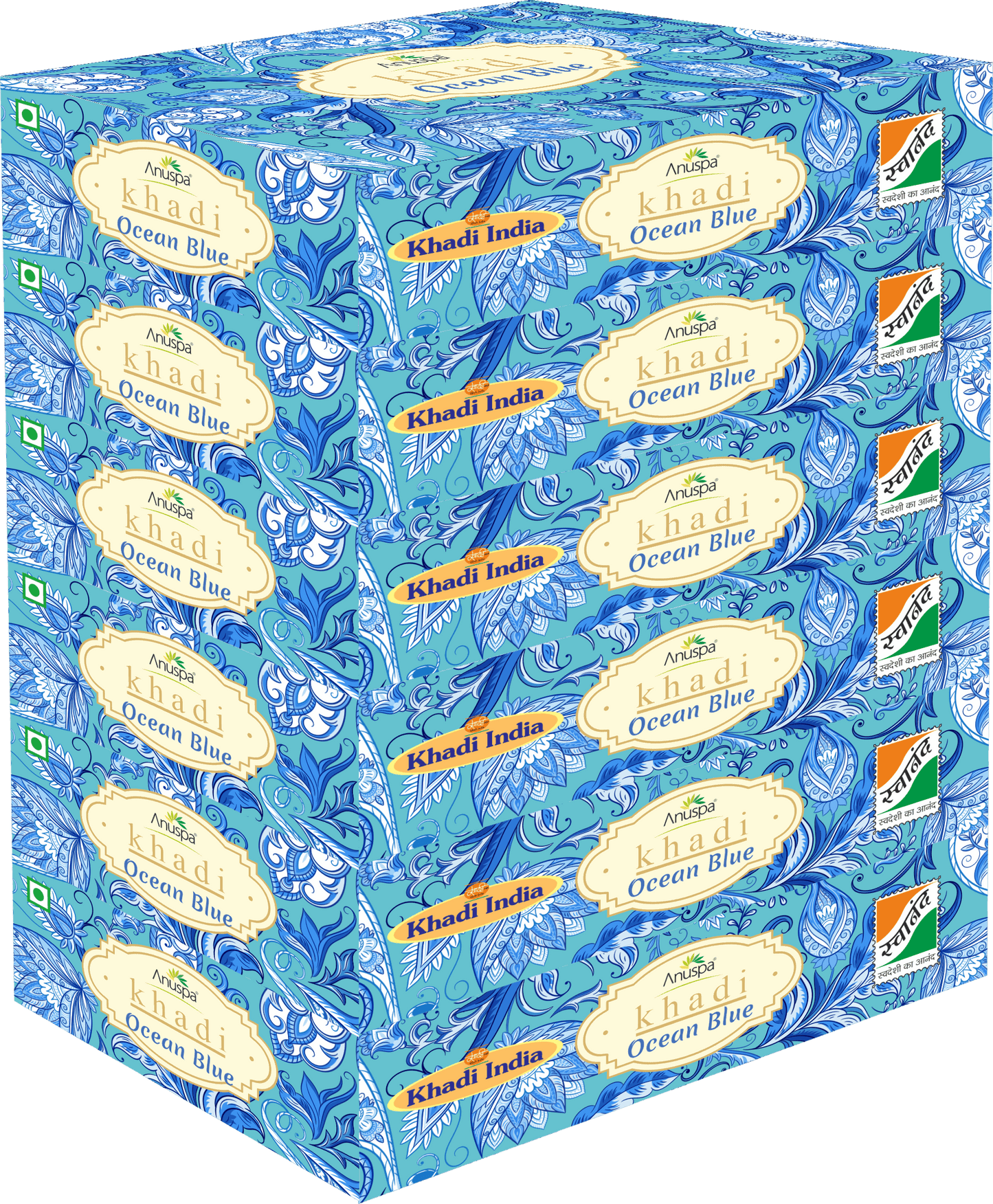 Anuspa Khadi Handcrafted Herbal Ocean Blue Bathing Bar for hydration 125gms each (Pack of 6)