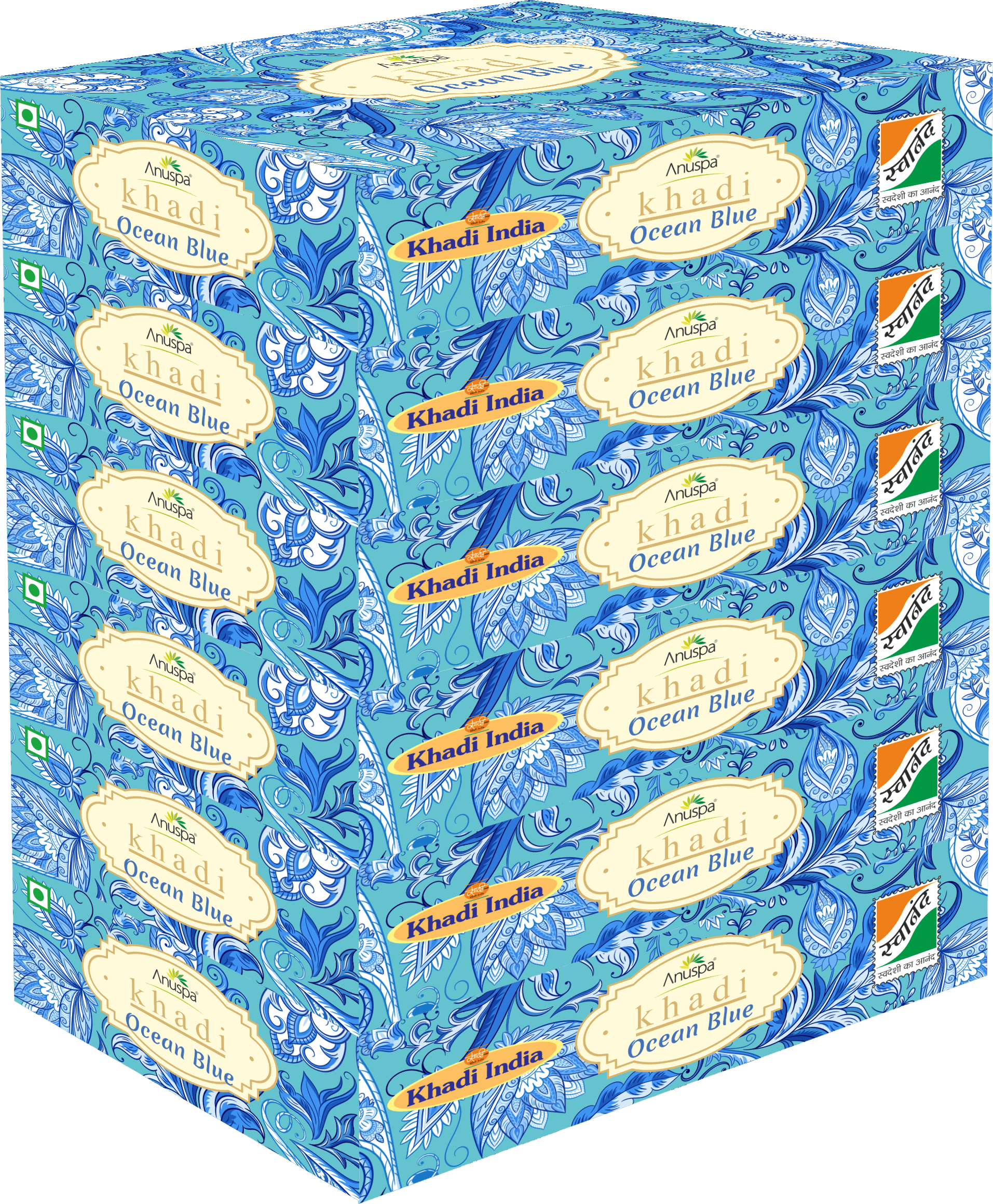 Anuspa Khadi Handcrafted Herbal Ocean Blue Bathing Bar for hydration 125gms each (Pack of 6)