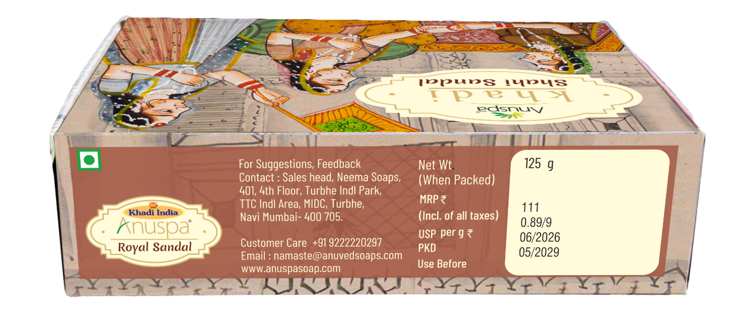 Anuspa Khadi Handcrafted Herbal Royal Sandal Soap soothes the skin 125gms
