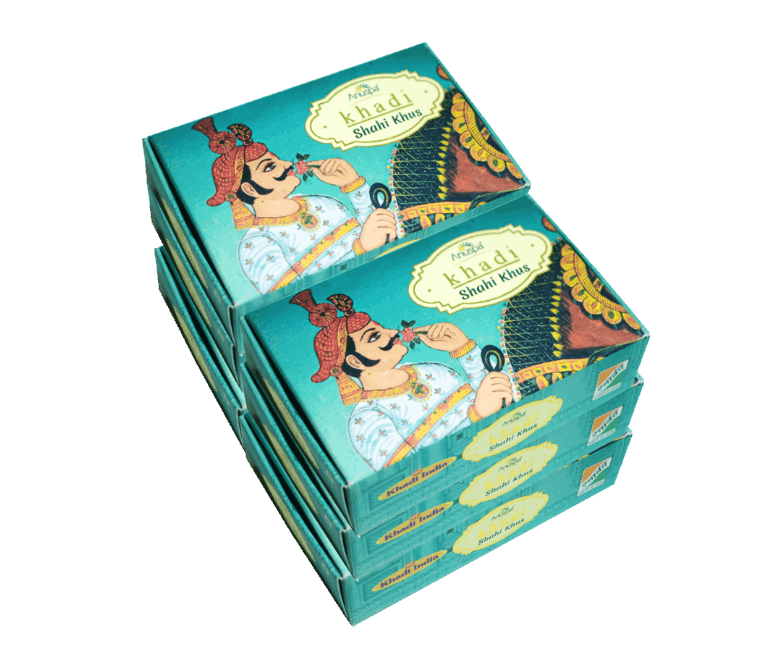 Anuspa Khadi Handcrafted Herbal Shahi Khus [Vetiver] Soap useful for oily skin and acne 125gms each (Pack of 6)