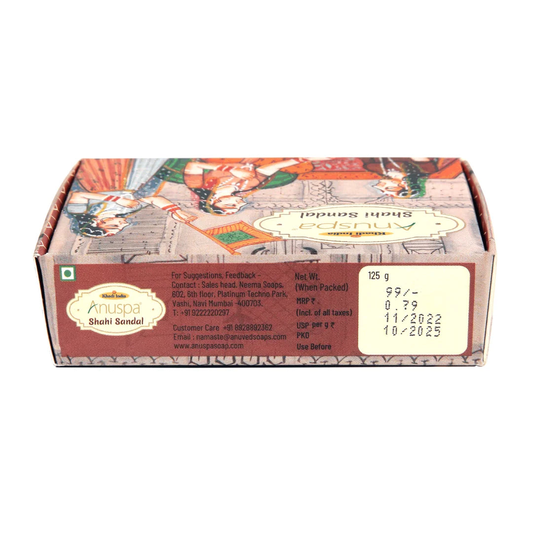 Anuspa Khadi Handcrafted Herbal Shahi Sandal Soap soothes the skin 125gms