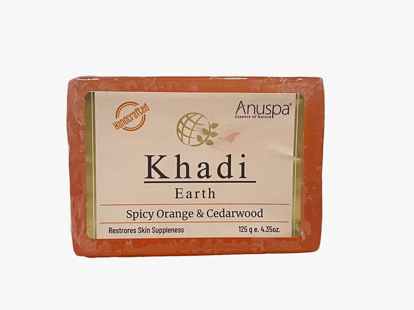 Anuspa Handcrafted Herbal Khadi Earth Spicy Orange & Cedar Wood Bathing Bar restores skin suppleness 125gms