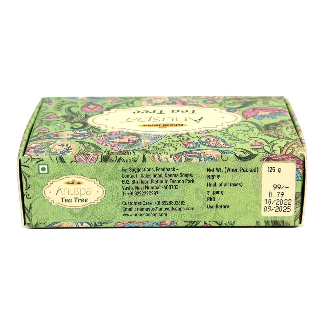 Anuspa Khadi Handcrafted Herbal Tea Tree Bathing Bar purifies the skin 125gms